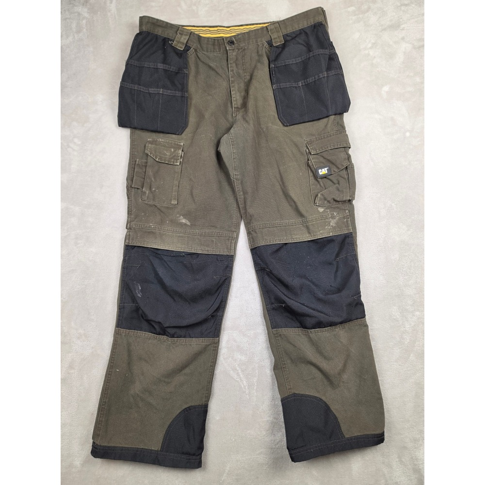 CAT Caterpillar Work Pants Mens 40x34 Green Cargo Utility Holster Pocket Knee